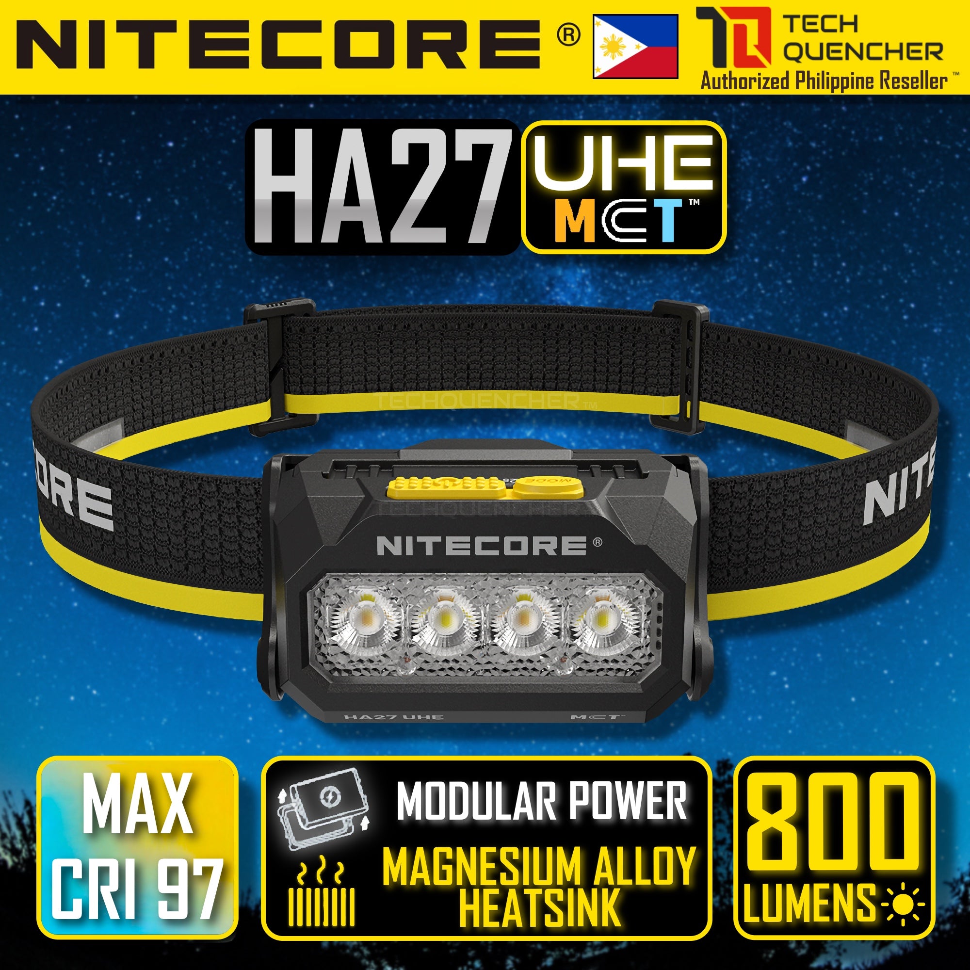 Lampe Frontale Nitecore HA27 UHE 800 Lumen – 3 Températures De Couleur, Batterie Modulaire 1500mAh, IPX6, High CRI