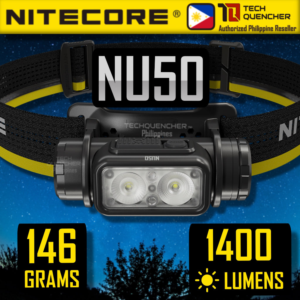 Nitecore NU50 Headlamp 1400 Lumens -146g -Dual Output - USB-C Rechargeable  4000mah Battery - IP68