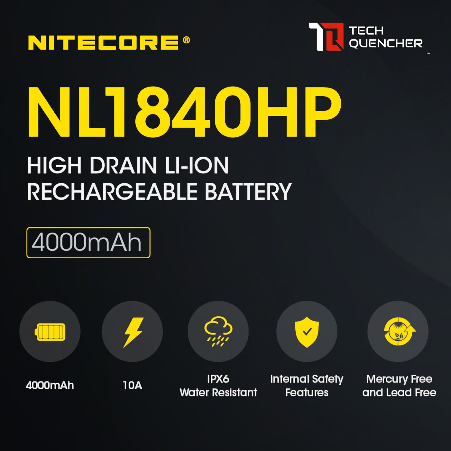 Nitecore NL1840HP Battery - 4000mAh 10A 18650 High Drain Protected Li-ion Rechargeable Battery -IPX6