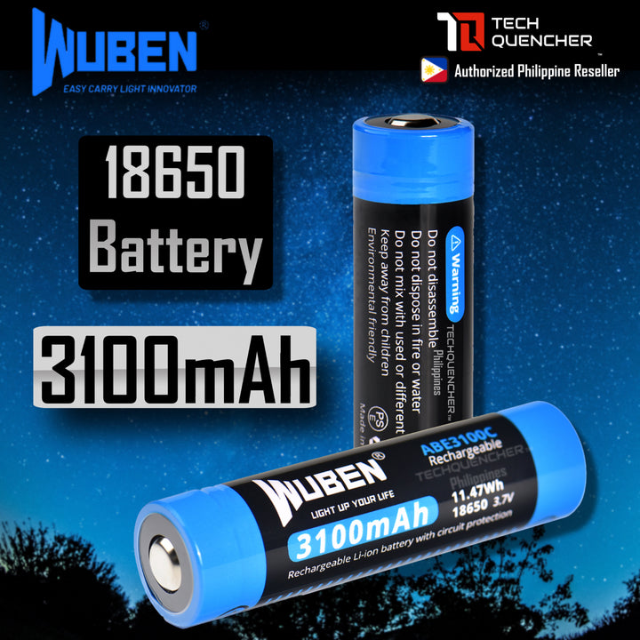 Wuben ABE3100C 18650 Battery - Rechargeable 3100mAh - Li-ion Battery - 25A - Circuit Protection
