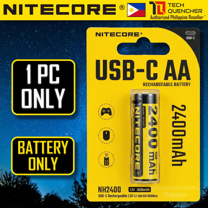 Nitecore NH2400 AA Battery - USB-C - 2400mAh Rechargeable AA Battery with Split Charging Cable