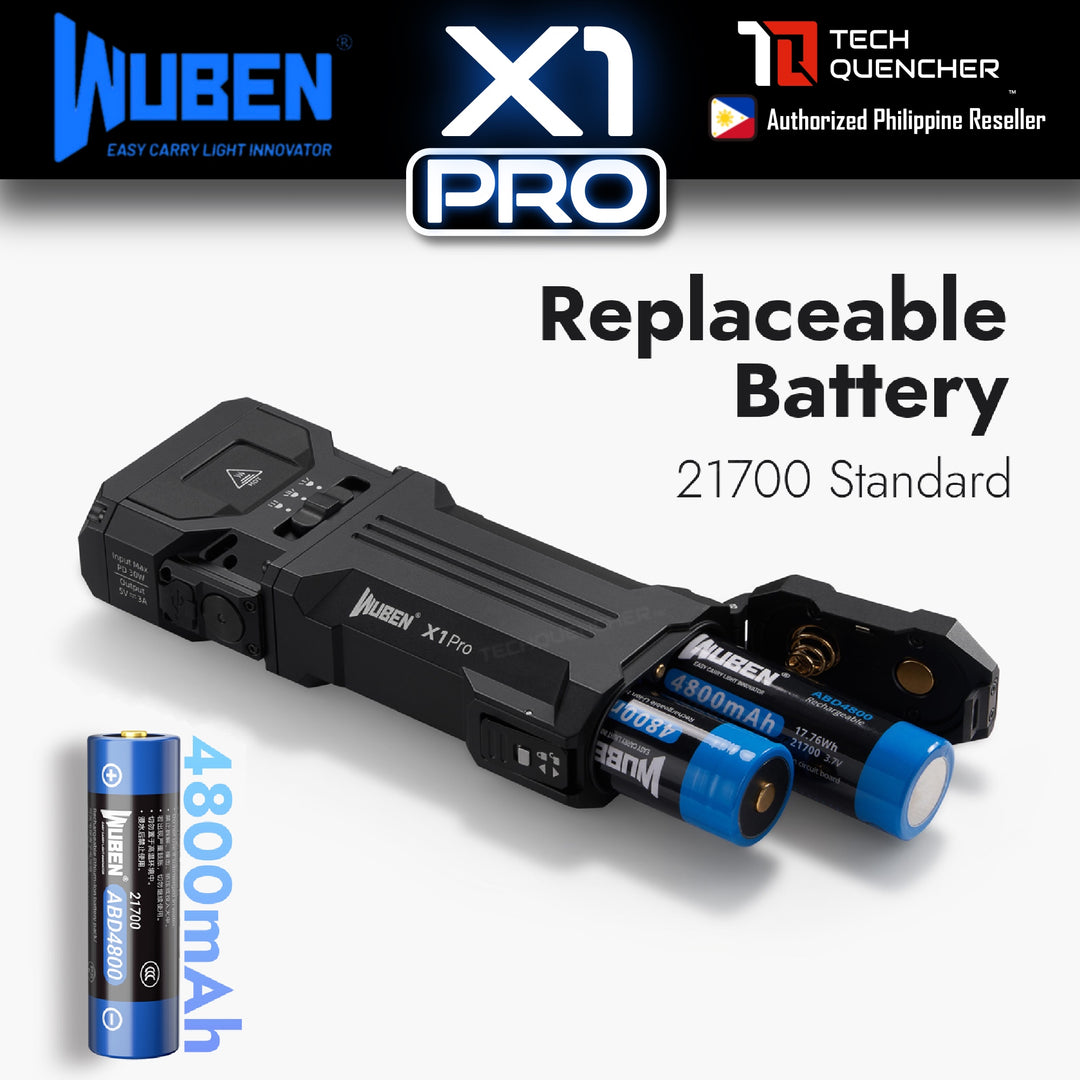 Wuben X1 PRO Flashlight - 12300 Lumens - Cooling Fan - Replaceable Battery - USB-C Reverse Charging - PowerBank