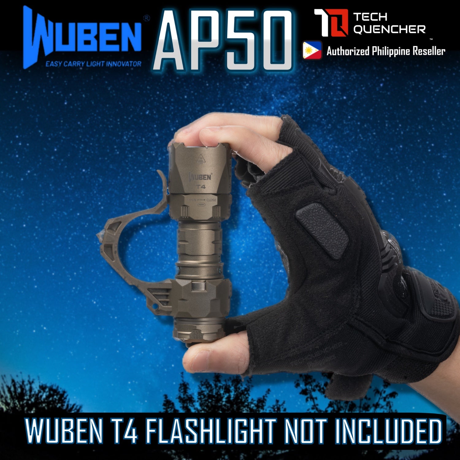 Wuben AP50 TAC Ring For T4 Flashlight - Tungsten Steel Tip - Glass Breaker