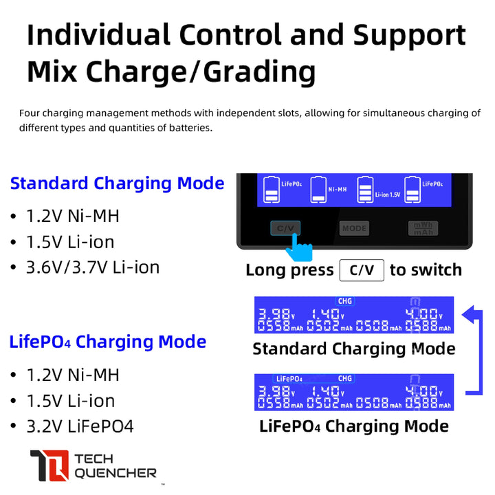 XTAR VX4 Battery Charger - Capacity Test - USB-C - 26650 21700 18650 AA AAA - LiFePO4 -Li-ion -Ni-MH
