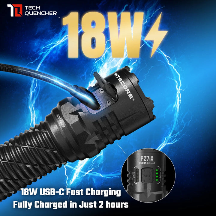 Nitecore P27iX Flashlight - 5000 Lumens - Customizable - 5500mAh Battery - Lock Switch- USB-C - IP68