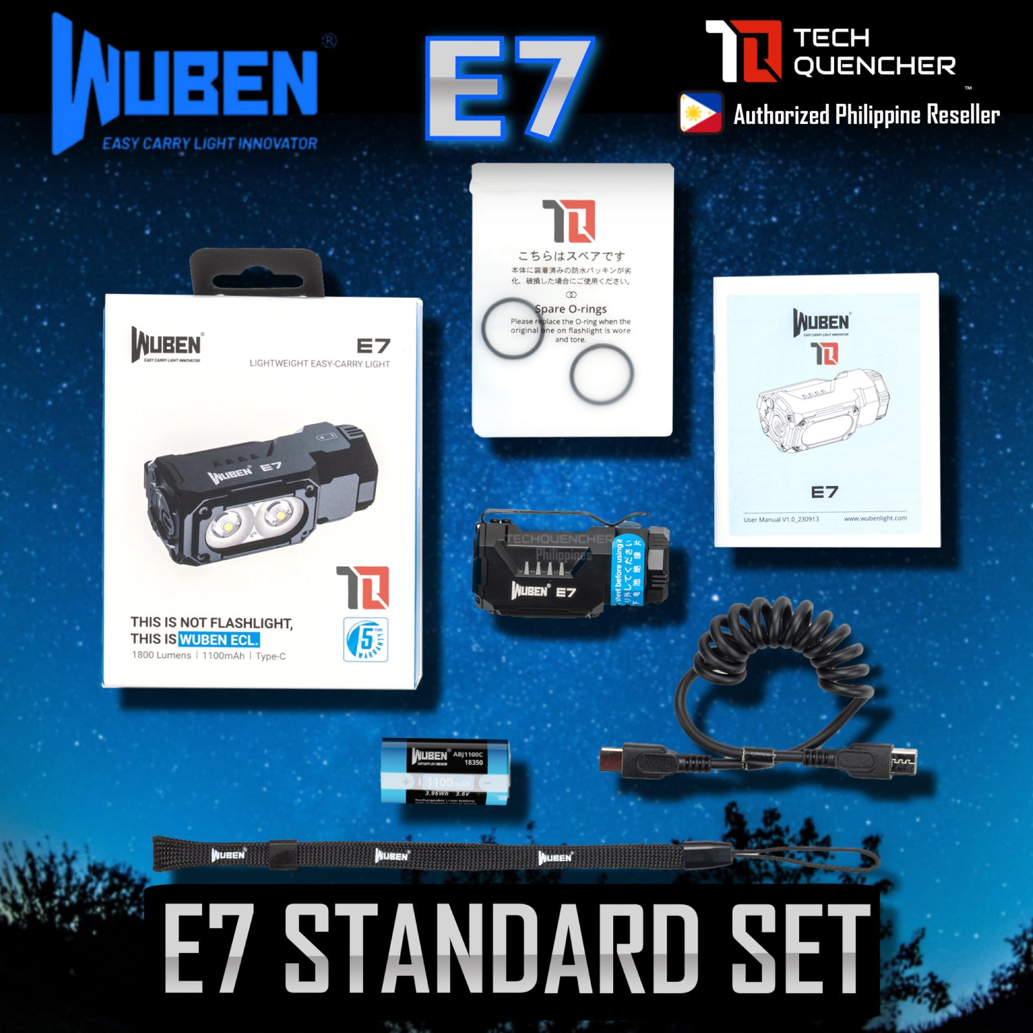 Wuben E7 Flashlight Headlamp - 1800 Lumens - Magnetic Base - Compact - AP10 Gesture Sensor - 1100mAh - 3200mAh - IP68