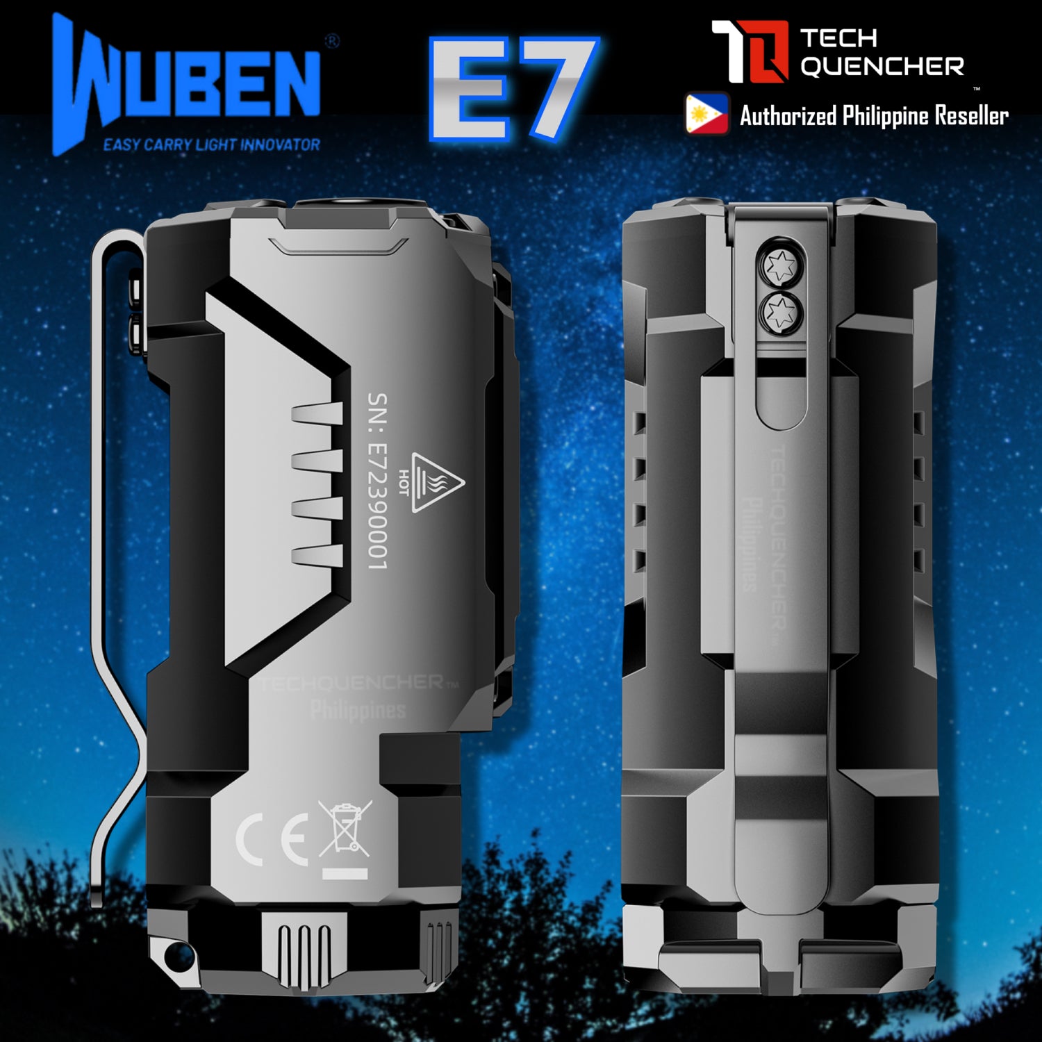 Wuben E7 Flashlight Headlamp - 1800 Lumens - Magnetic Base - Compact - AP10 Gesture Sensor - 1100mAh - 3200mAh - IP68