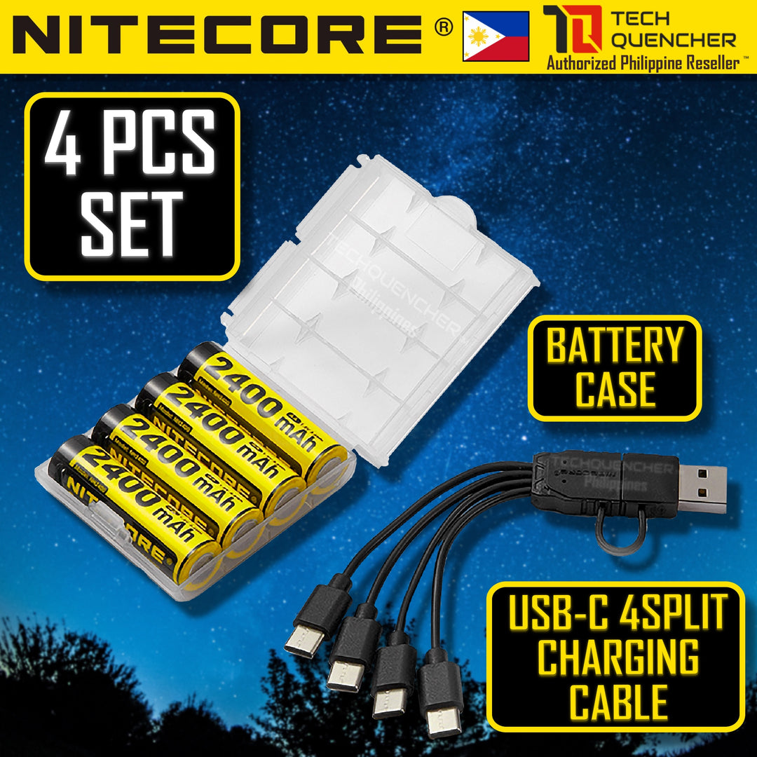 Nitecore NH2400 AA Battery - USB-C - 2400mAh Rechargeable AA Battery with Split Charging Cable