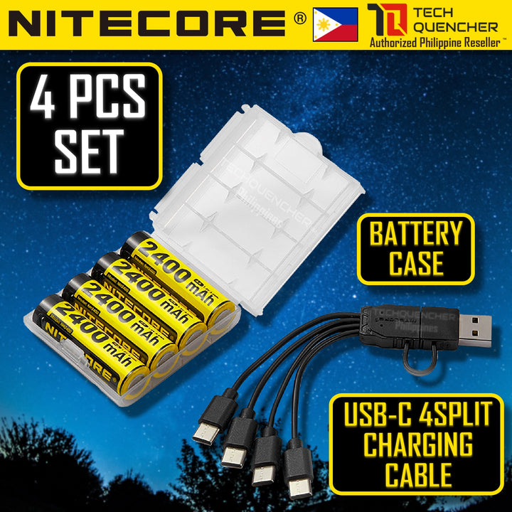 Nitecore NH2400 AA Battery - USB-C - 2400mAh Rechargeable AA Battery with Split Charging Cable
