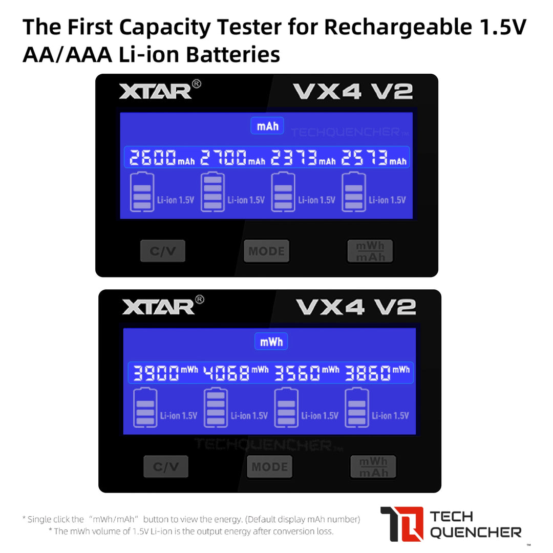 XTAR VX4 Battery Charger - Capacity Test - USB-C - 26650 21700 18650 AA AAA - LiFePO4 -Li-ion -Ni-MH