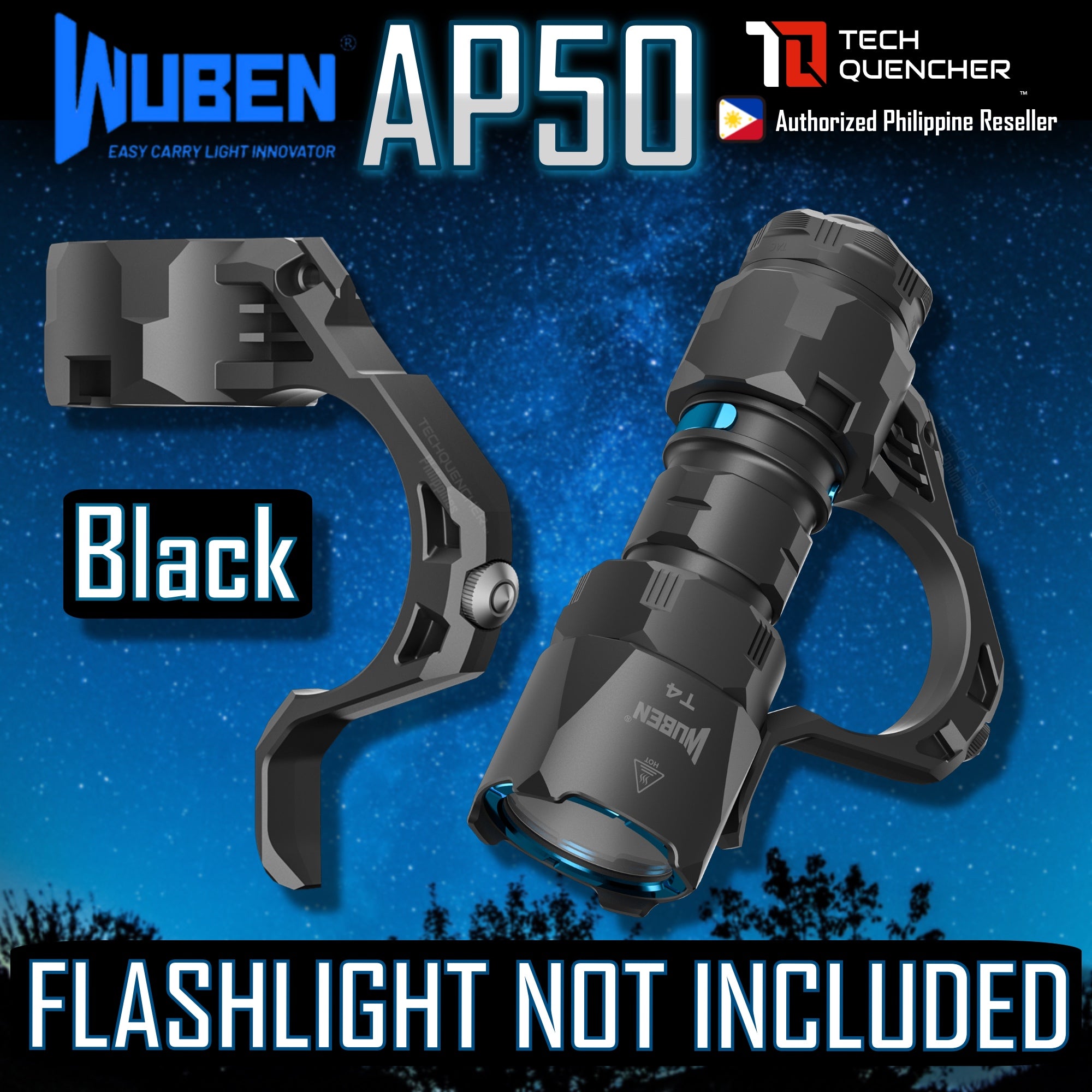 Wuben AP50 TAC Ring For T4 Flashlight - Tungsten Steel Tip - Glass Breaker