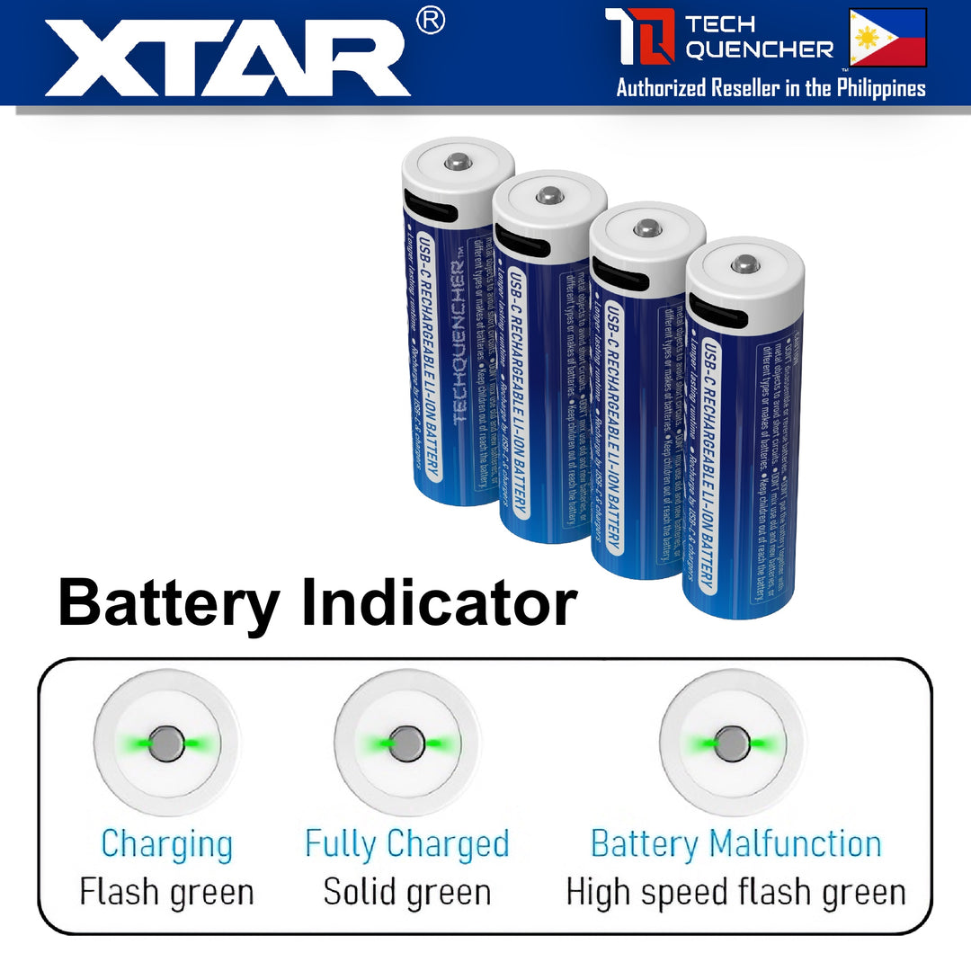 XTAR AA LR 1.5V 3000mAh USB-C Rechargeable Lithium Battery - 3.9h Fast Charging - Light Indicators