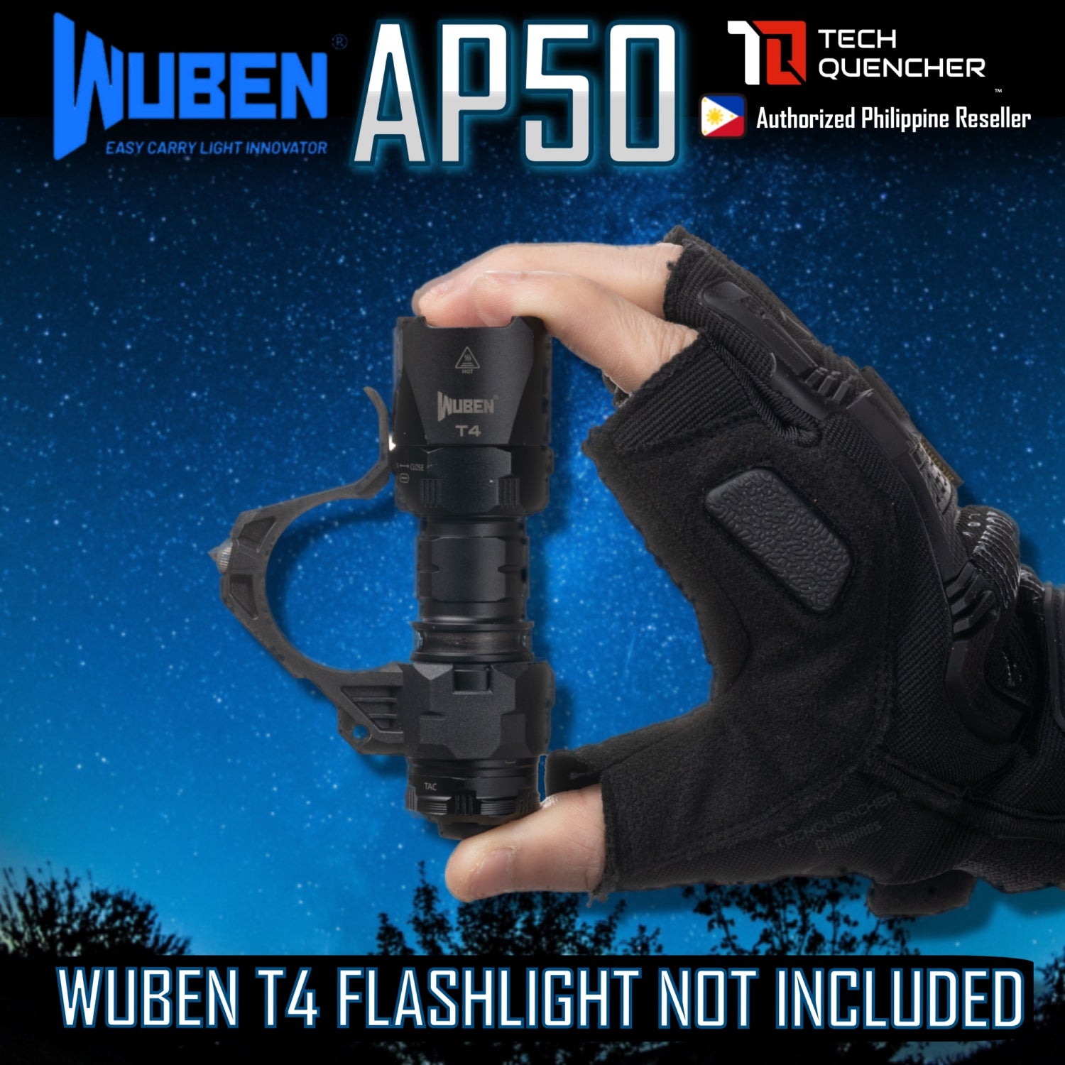 Wuben AP50 TAC Ring For T4 Flashlight - Tungsten Steel Tip - Glass Breaker