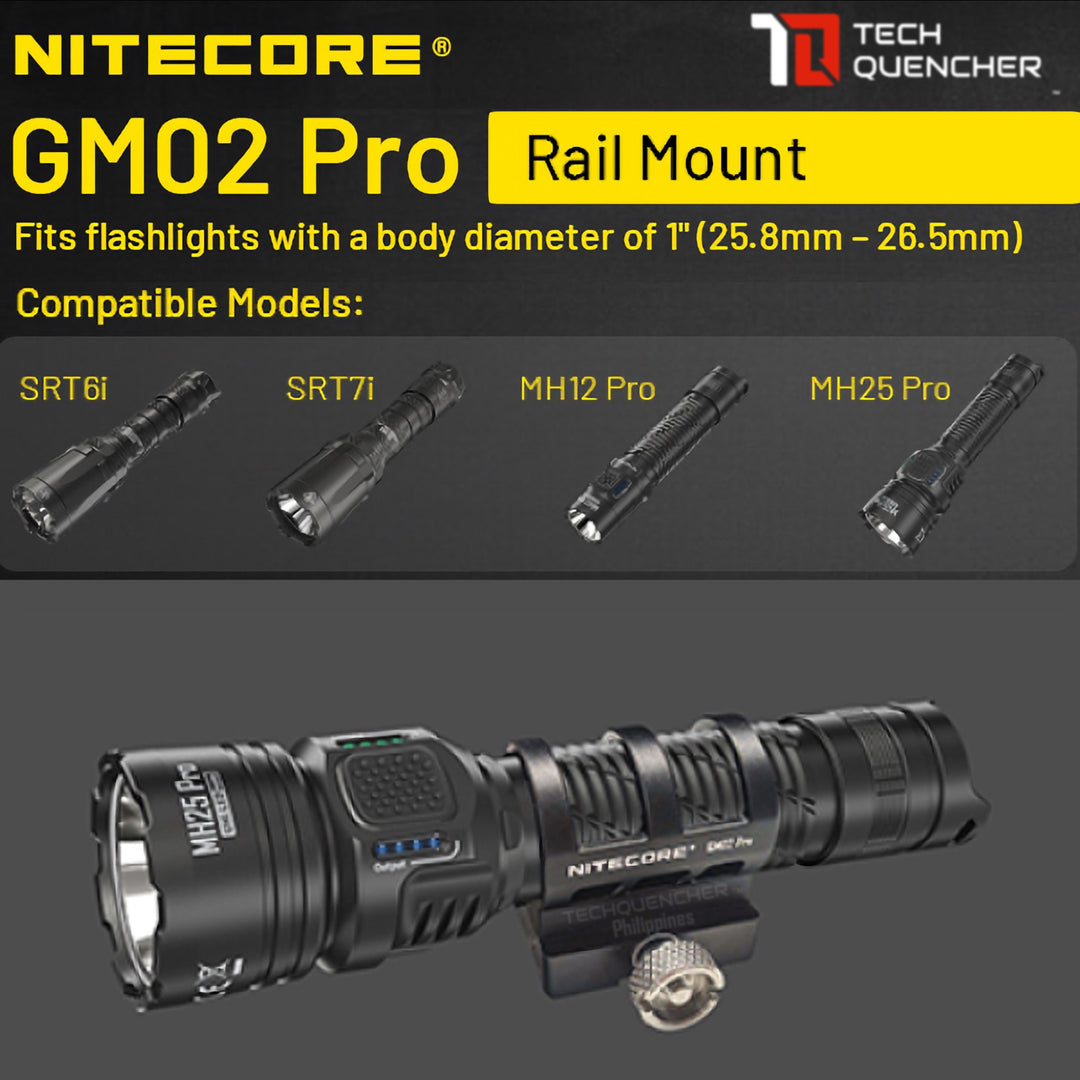 Nitecore GM02 Pro Flashlight Holder - Rail Mount  - ( 25.8mm - 26.5mm ) Diameter - SRT7i SRT6I MH12 PRO MH25 PRO
