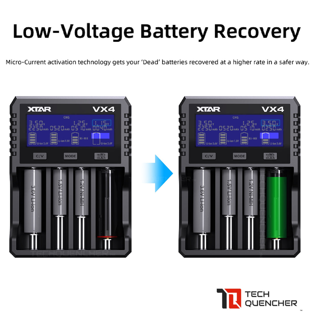 XTAR VX4 Battery Charger - Capacity Test - USB-C - 26650 21700 18650 AA AAA - LiFePO4 -Li-ion -Ni-MH
