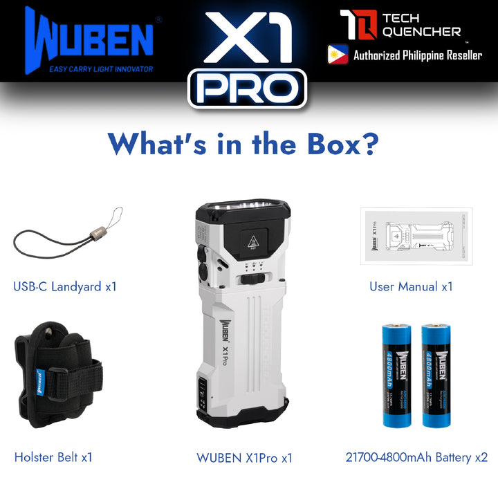 Wuben X1 PRO Flashlight - 12300 Lumens - Cooling Fan - Replaceable Battery - USB-C Reverse Charging - PowerBank