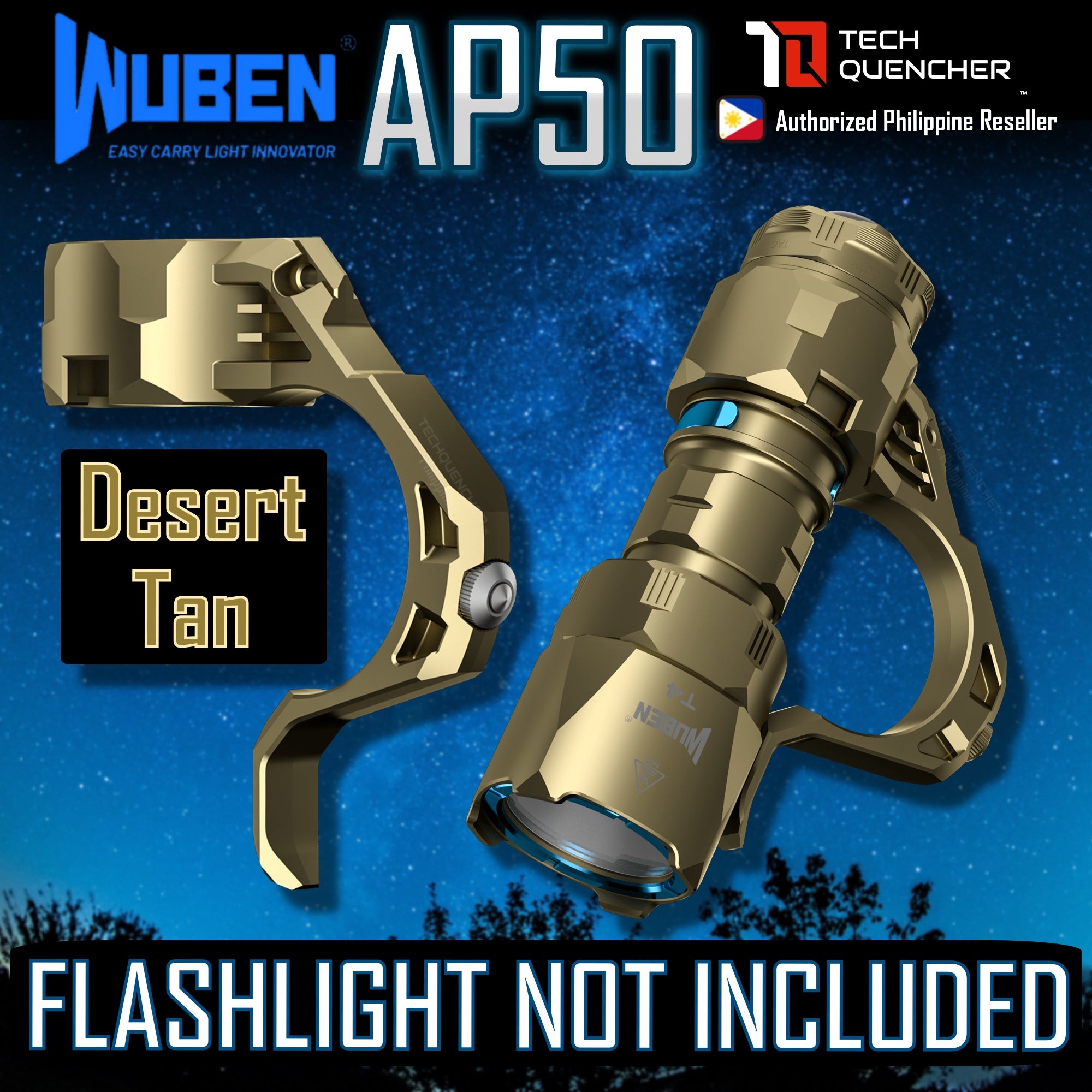 Wuben AP50 TAC Ring For T4 Flashlight - Tungsten Steel Tip - Glass Breaker