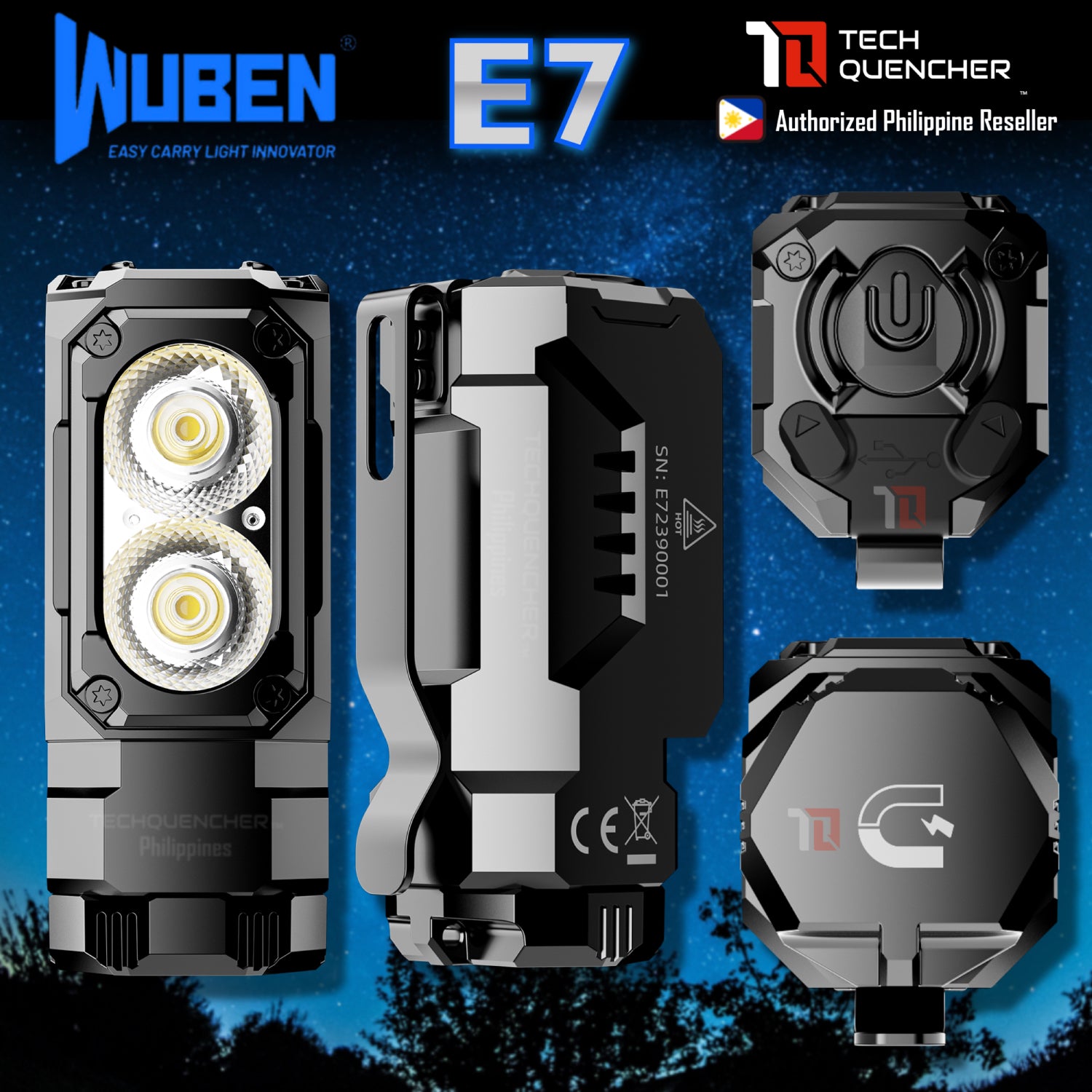 Wuben E7 Flashlight Headlamp - 1800 Lumens - Magnetic Base - Compact - AP10 Gesture Sensor - 1100mAh - 3200mAh - IP68