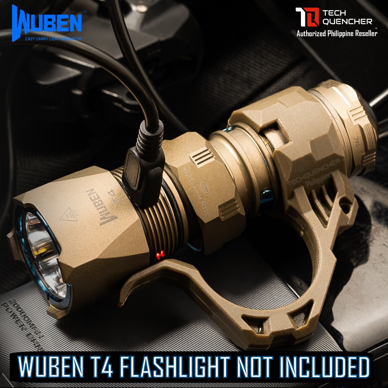 Wuben AP50 TAC Ring For T4 Flashlight - Tungsten Steel Tip - Glass Breaker