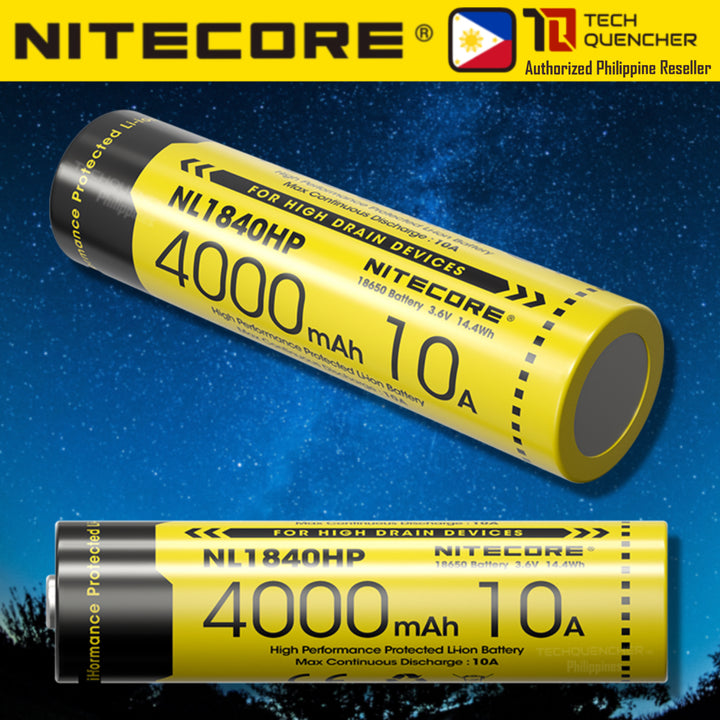 Nitecore NL1840HP Battery - 4000mAh 10A 18650 High Drain Protected Li-ion Rechargeable Battery -IPX6