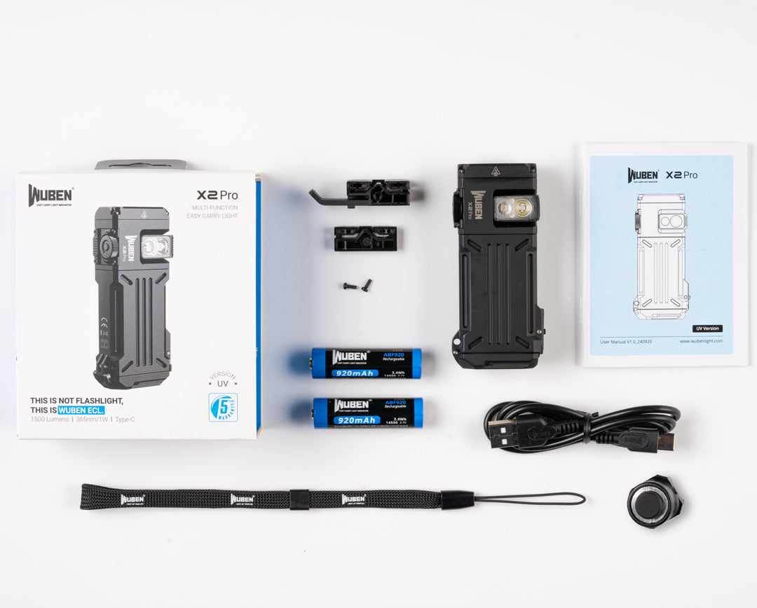 Wuben X2 Pro Flashlight - RGB & UV - 1500 Lumens - Dual Light Source - USB-C Rechargeable -AA - IP68