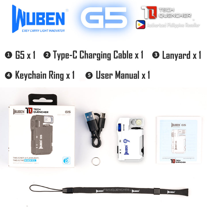 Wuben G5 Flashlight - Keychain Light - 400 Lumens - RGB - 52.3grams - USB-C Rechargeable - IP68