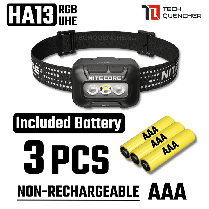 Nitecore HA13 V2 Headlamp 350 Lumens - RGB Light Red Blue Green - Dual Power - AAA or HLB1500 - IP66