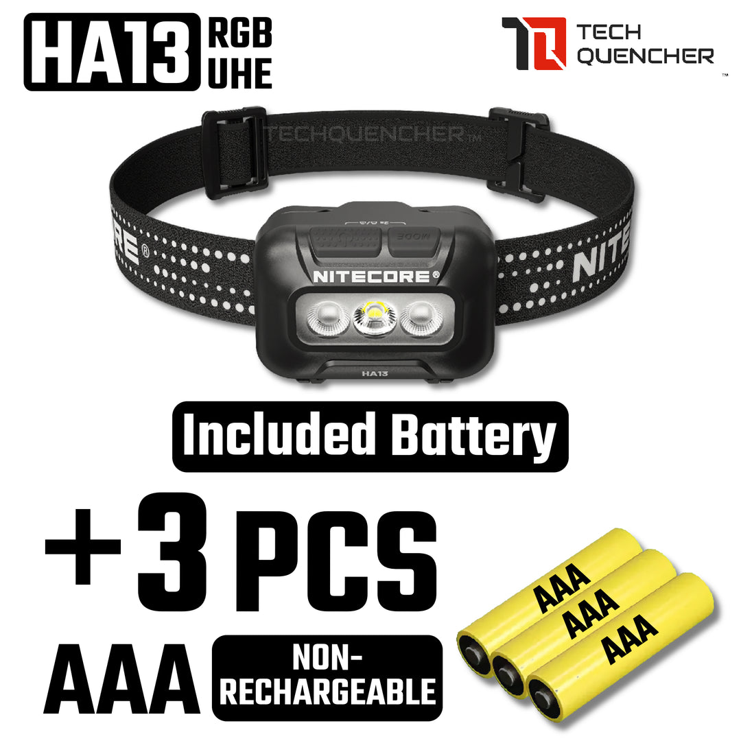 Nitecore HA13 V2 Headlamp 350 Lumens - RGB Light Red Blue Green - Dual Power - AAA or HLB1500 - IP66