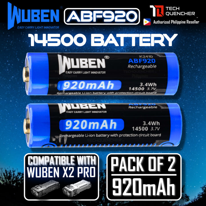 Wuben ABF920 14500 Battery - Rechargeable 920mAh - 3.7V - Protected Lithium Ion - Fits Wuben X2 Pro
