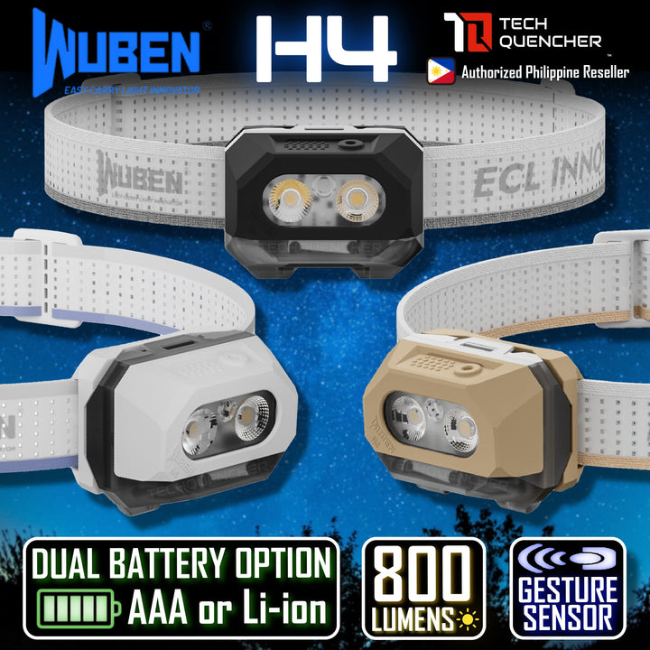 Wuben H4 Headlamp - 800 Lumens - Gesture Sensor - Dual Battery Option - USB-C - 1700mAh Battery