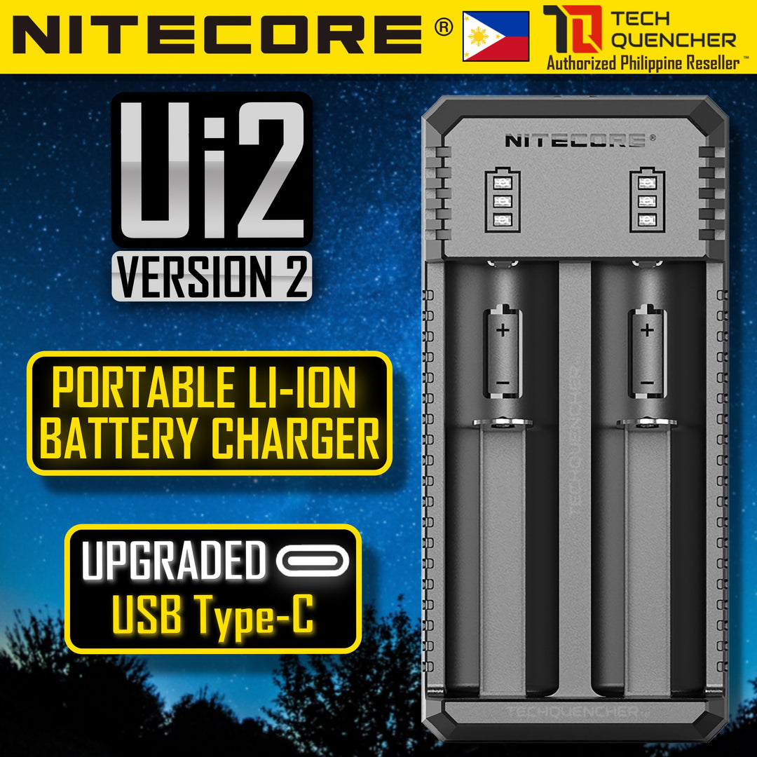 Nitecore UI2 V2 Portable USB-C Li-ion Battery Charger - Dual Slot - Lightweight EDC - 1000mA MAX