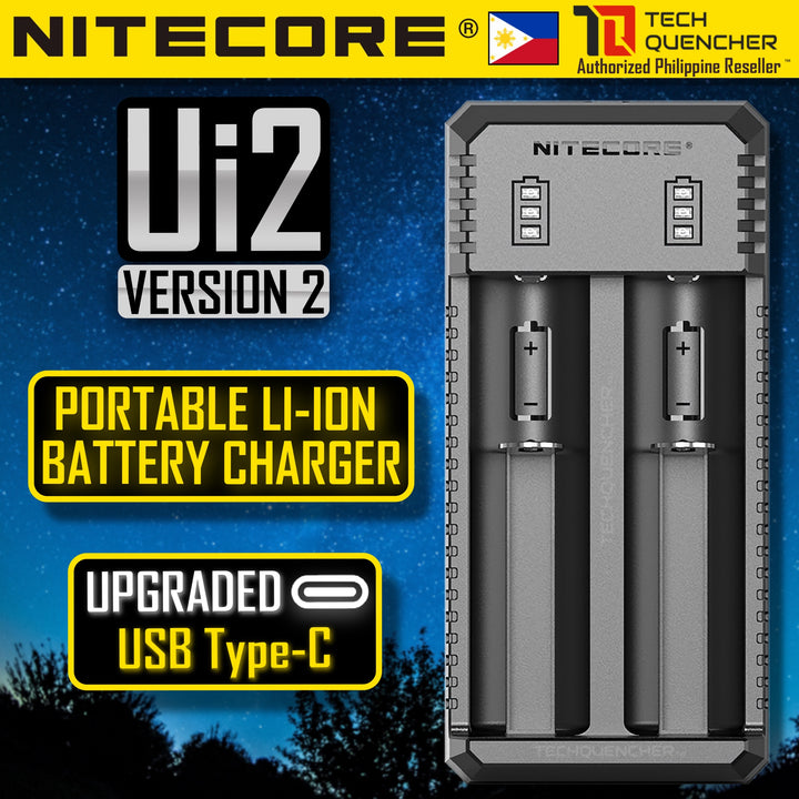 Nitecore UI2 V2 Portable USB-C Li-ion Battery Charger - Dual Slot - Lightweight EDC - 1000mA MAX