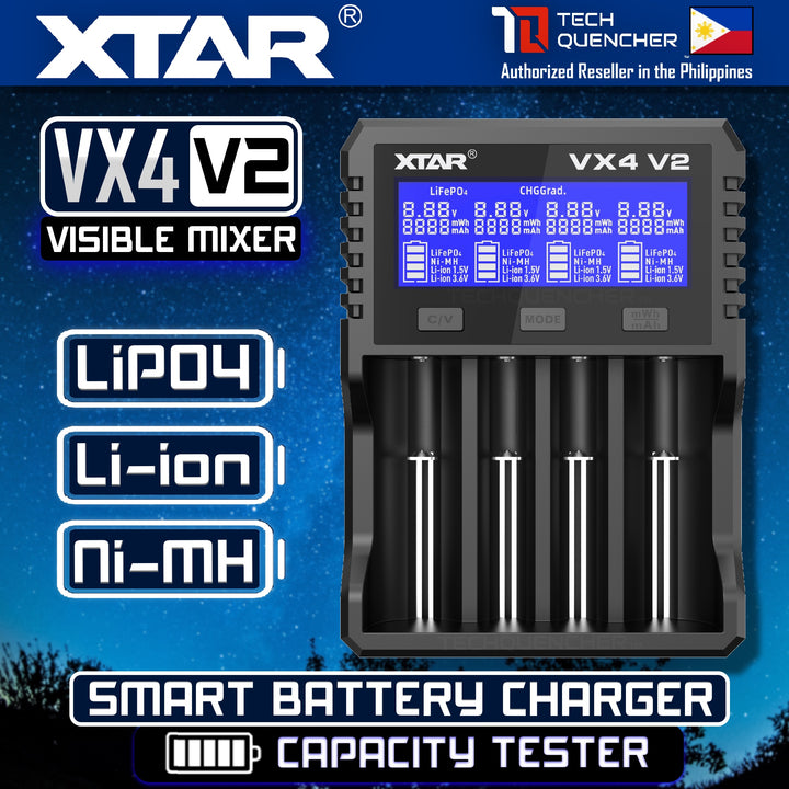 XTAR VX4 Battery Charger - Capacity Test - USB-C - 26650 21700 18650 AA AAA - LiFePO4 -Li-ion -Ni-MH