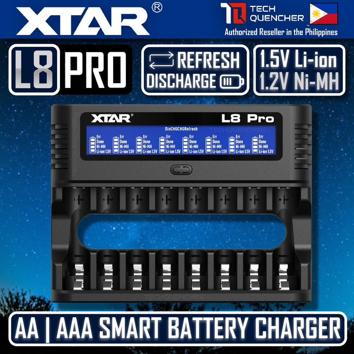 XTAR L8 Pro Battery Charger - USB-C - AA  AAA - 1.5v Li-ion - 1.2v Ni-MH - Refresh + Dishcharge Mode