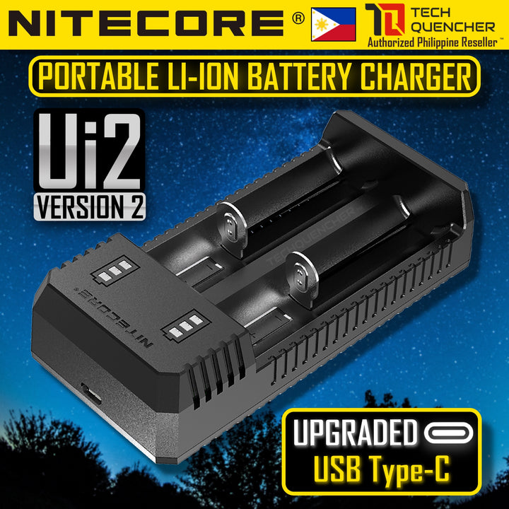 Nitecore UI2 V2 Portable USB-C Li-ion Battery Charger - Dual Slot - Lightweight EDC - 1000mA MAX
