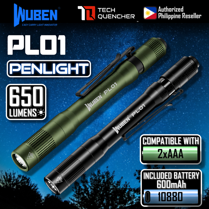 Wuben PL01 Penlight - Flashlight - 650 Lumens - USB-C Rechargeable 10880 Battery or AAA - 45g - IP68