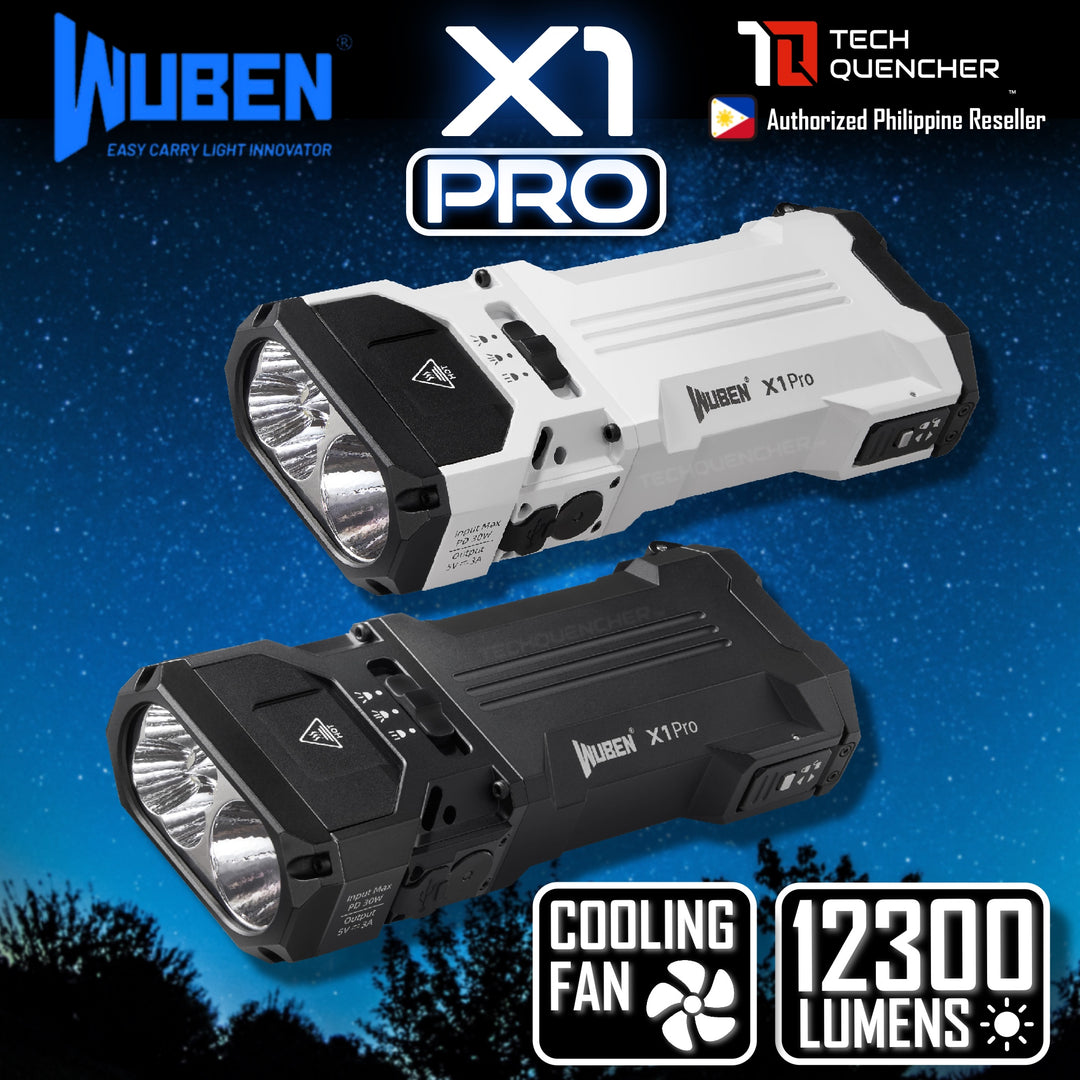 Wuben X1 PRO Flashlight - 12300 Lumens - Cooling Fan - Replaceable Battery - USB-C Reverse Charging - PowerBank