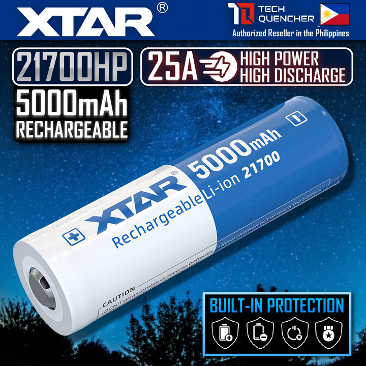 XTAR 21700HP 5000mAh Protected Battery - 25A Max Discharge Current - 3.6v Rechargeable - Lithium-Ion
