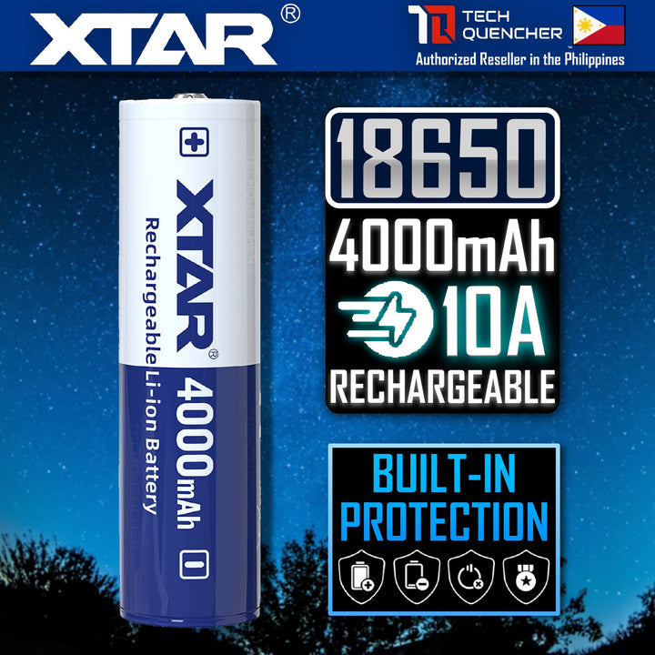 XTAR 18650 4000mAh Protected Battery - 3.6v Rechargeable - Lithium-Ion - 10A Max Discharge Current