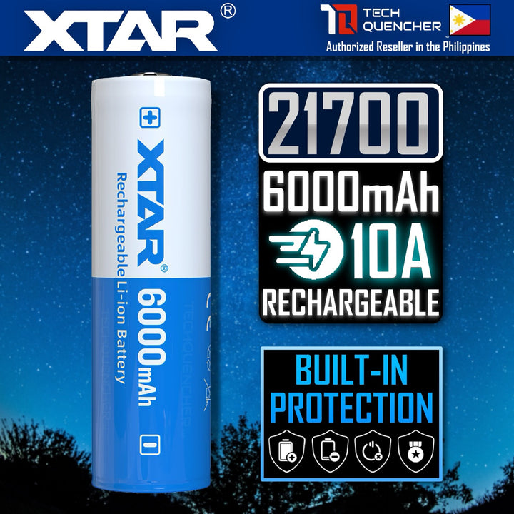 XTAR 21700 6000mAh Protected Battery - 3.6v Rechargeable - Lithium-Ion - 10A Max Discharge Current