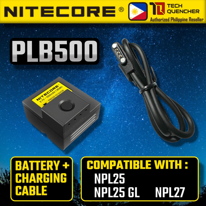 Nitecore PLB500 Battery with Charging Cable for NPL25 Flashlight - 500 mAh - USB-C Rechargeable