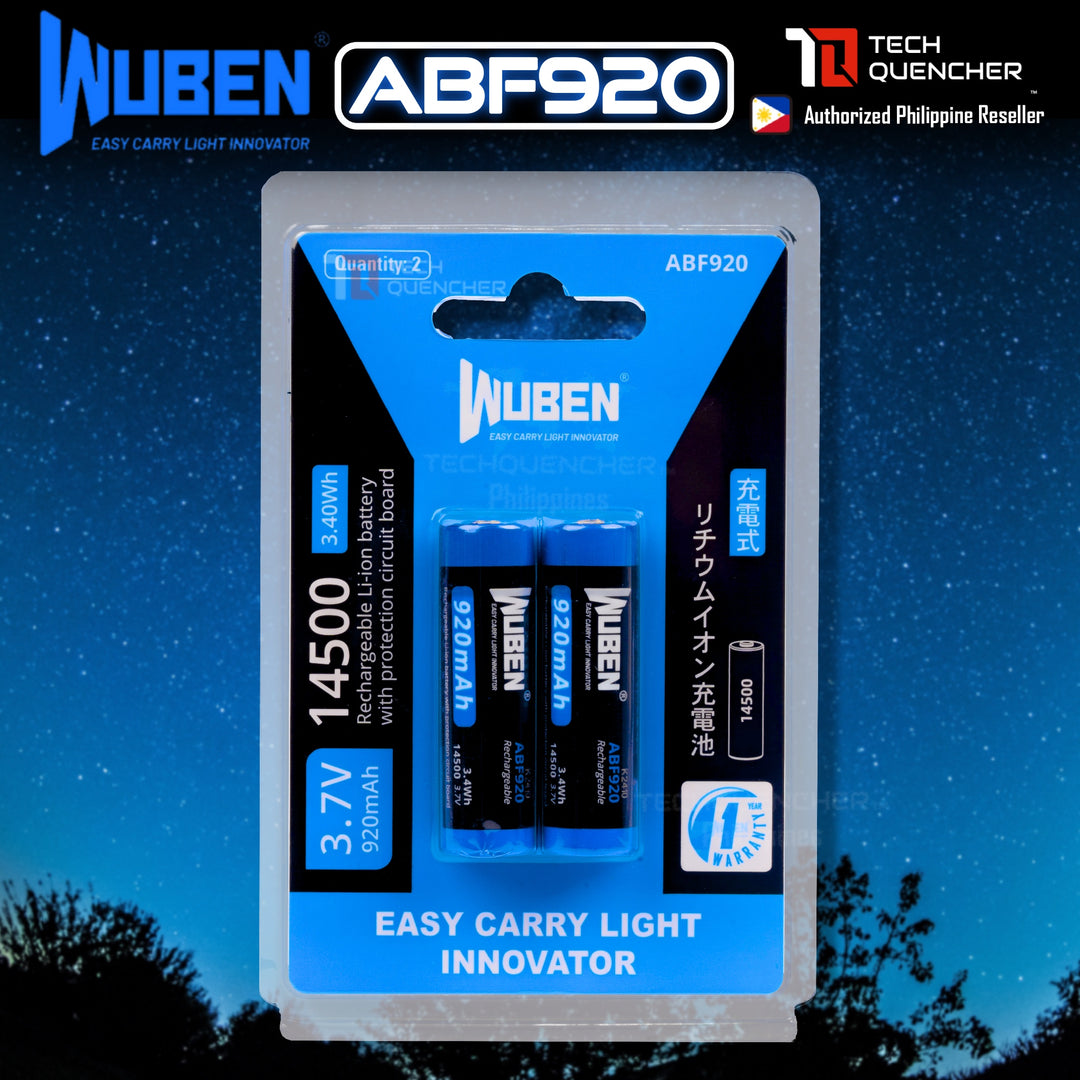 Wuben ABF920 14500 Battery - Rechargeable 920mAh - 3.7V - Protected Lithium Ion - Fits Wuben X2 Pro