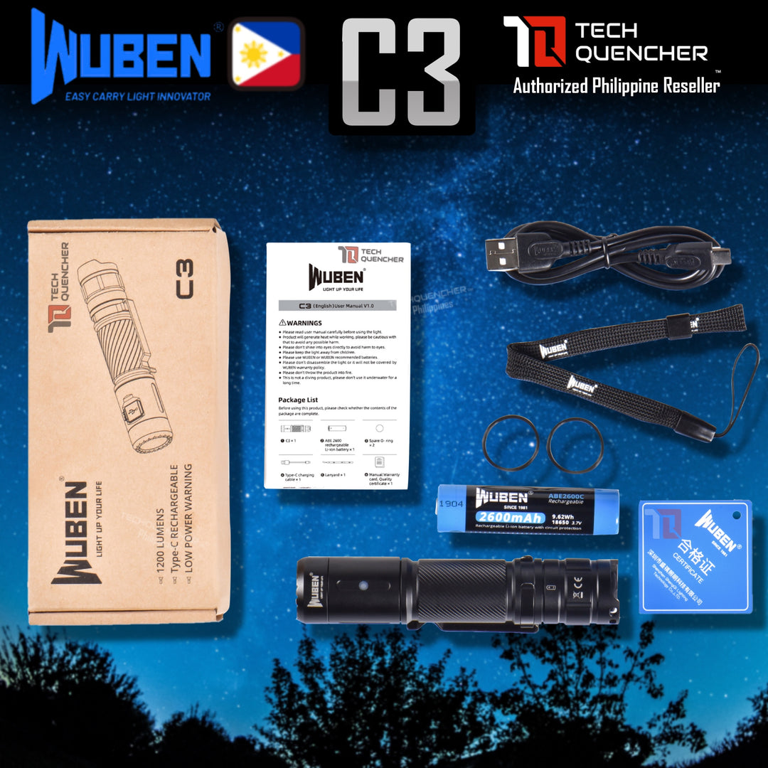 Wuben C3 Flashlight -1200 Lumens - USB-C Rechargeable -123 grams -IP68