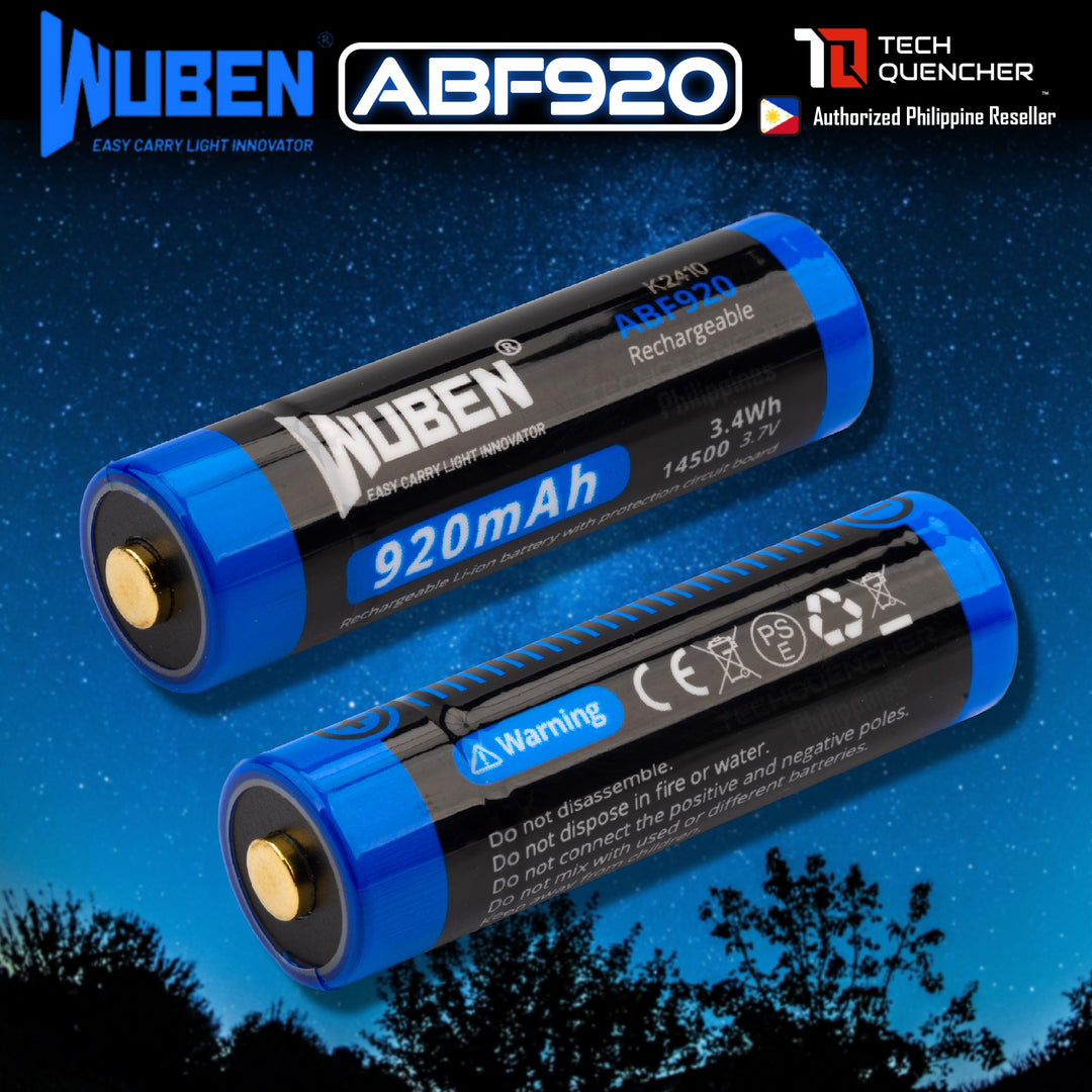 Wuben ABF920 14500 Battery - Rechargeable 920mAh - 3.7V - Protected Lithium Ion - Fits Wuben X2 Pro