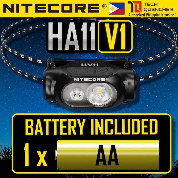 Nitecore HA11 V2 Headlamp 240 Lumens - 1x AA Battery - Floodlight & Redlight - IP66 - Lightweight