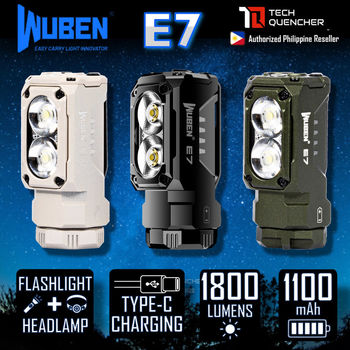 Wuben E7 Flashlight Headlamp - 1800 Lumens - Magnetic Base - Compact - AP10 Gesture Sensor - 1100mAh - 3200mAh - IP68
