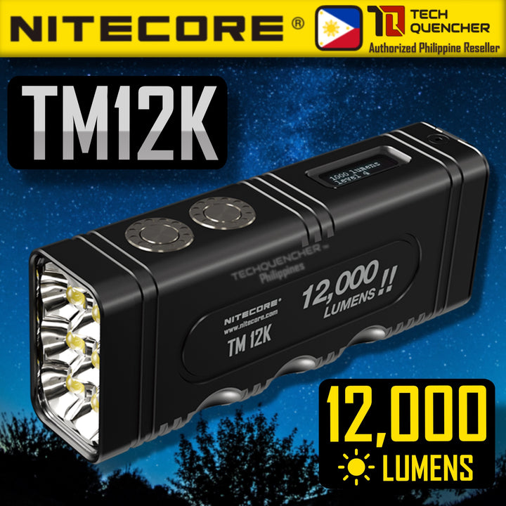 Nitecore TM12K Flashlight - 12000 Lumens - 4800mAh Battery - USB-C QC Charging - Compact Tactical