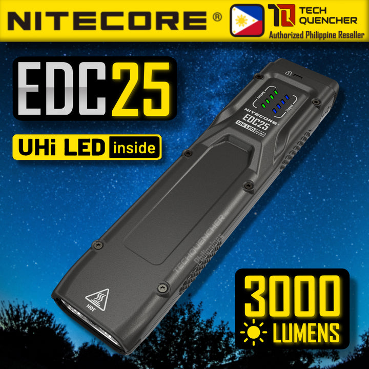 Nitecore EDC25 Flashlight with Sensor Protect - 3000 Lumens- Uhi 20 LED - USB-C - 1700mAh - IP54