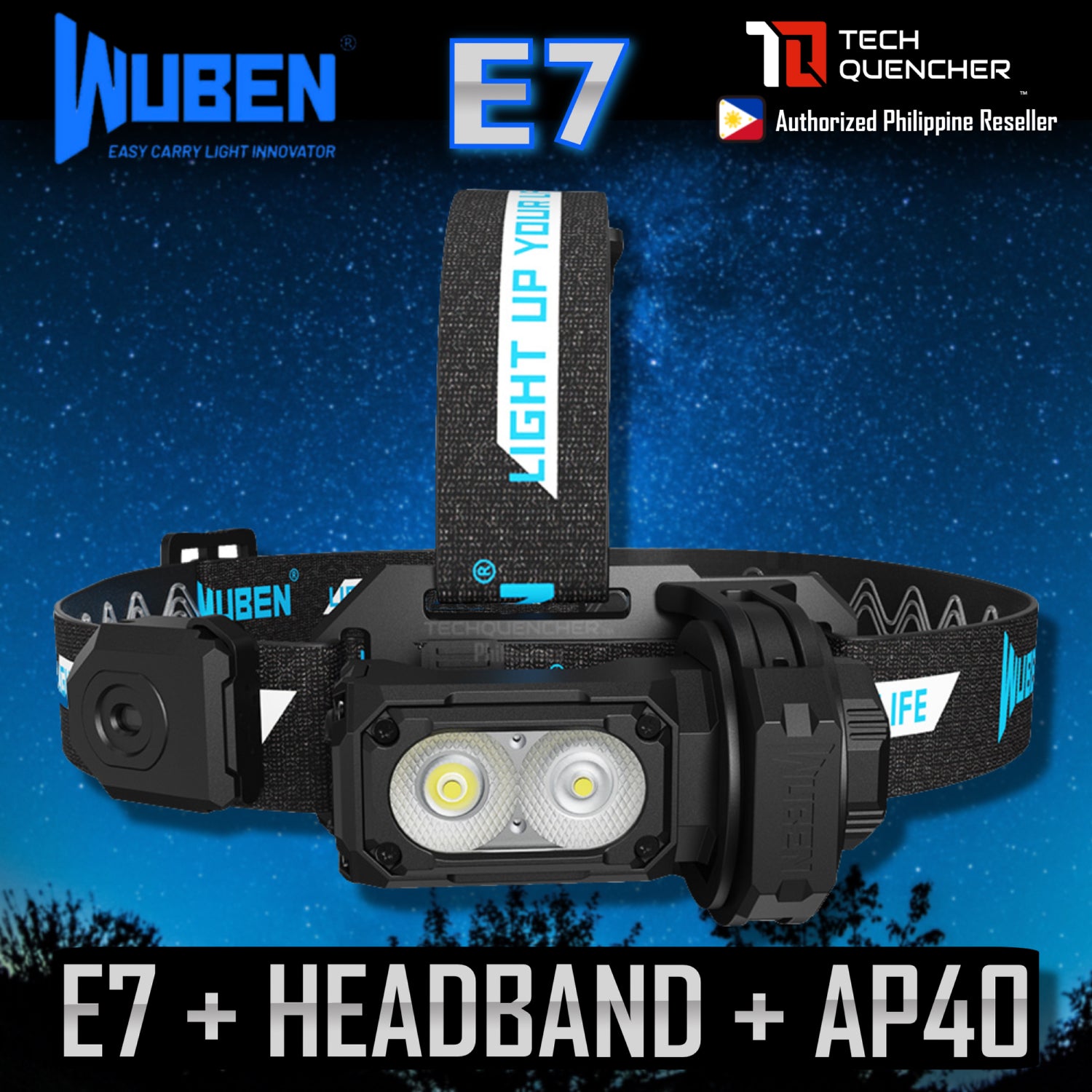 Wuben E7 Flashlight Headlamp - 1800 Lumens - Magnetic Base - Compact - AP10 Gesture Sensor - 1100mAh - 3200mAh - IP68