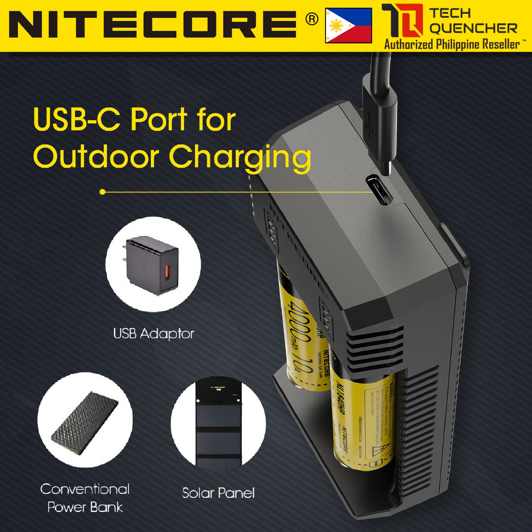 Nitecore UI2 V2 Portable USB-C Li-ion Battery Charger - Dual Slot - Lightweight EDC - 1000mA MAX